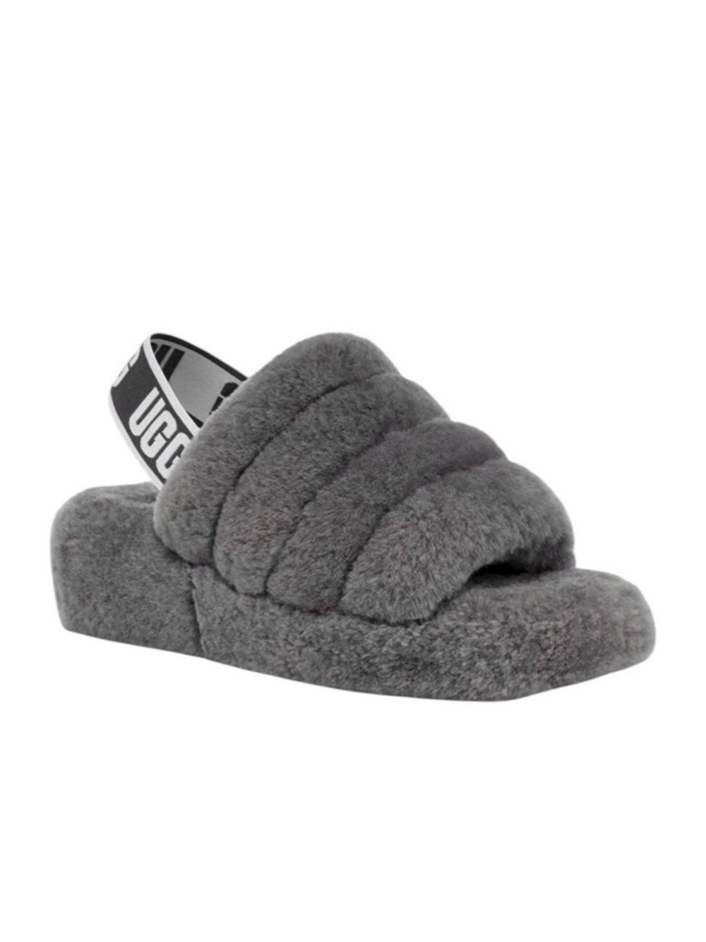 UGG Fluff Yeah Slide Fur Slippers Charcoal Grey Slingback Plush Women’s Size 11